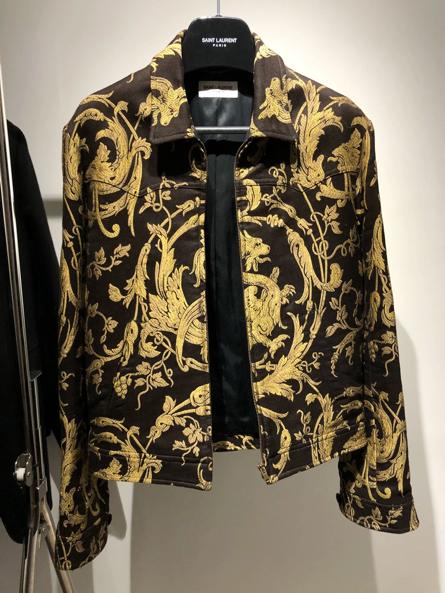 Saint Laurent Paris Black Dragon Totem Embroidered Short Jacket