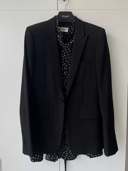 Saint Laurent Paris 2016 black gun collar smoking suit