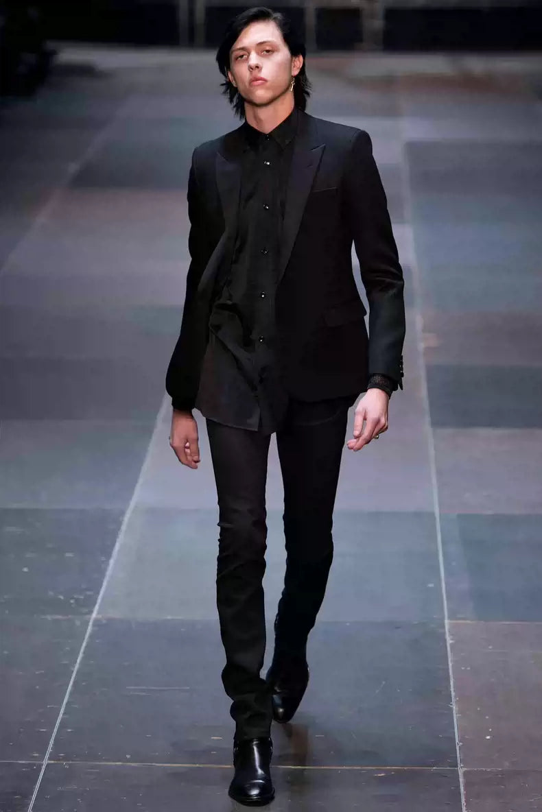 Saint Laurent Paris 2016 black gun collar smoking suit