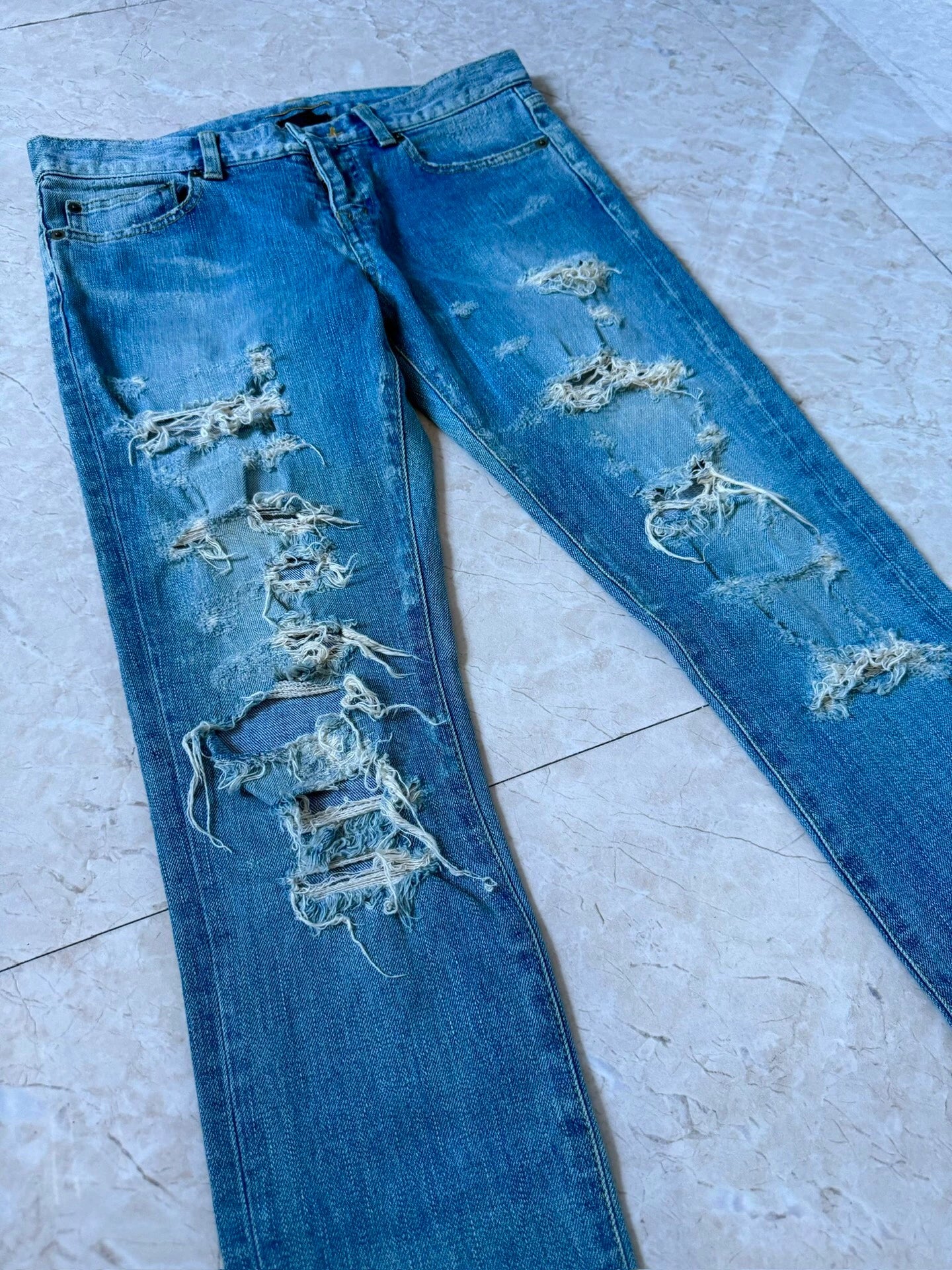 Saint Laurent Paris 14SS Cat Claw Destruction Blue Jeans