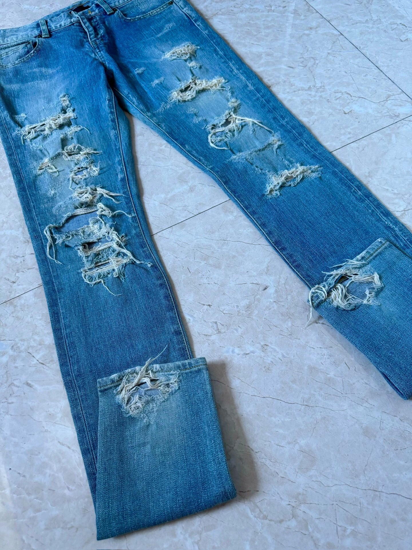 Saint Laurent Paris 14SS Cat Claw Destruction Blue Jeans