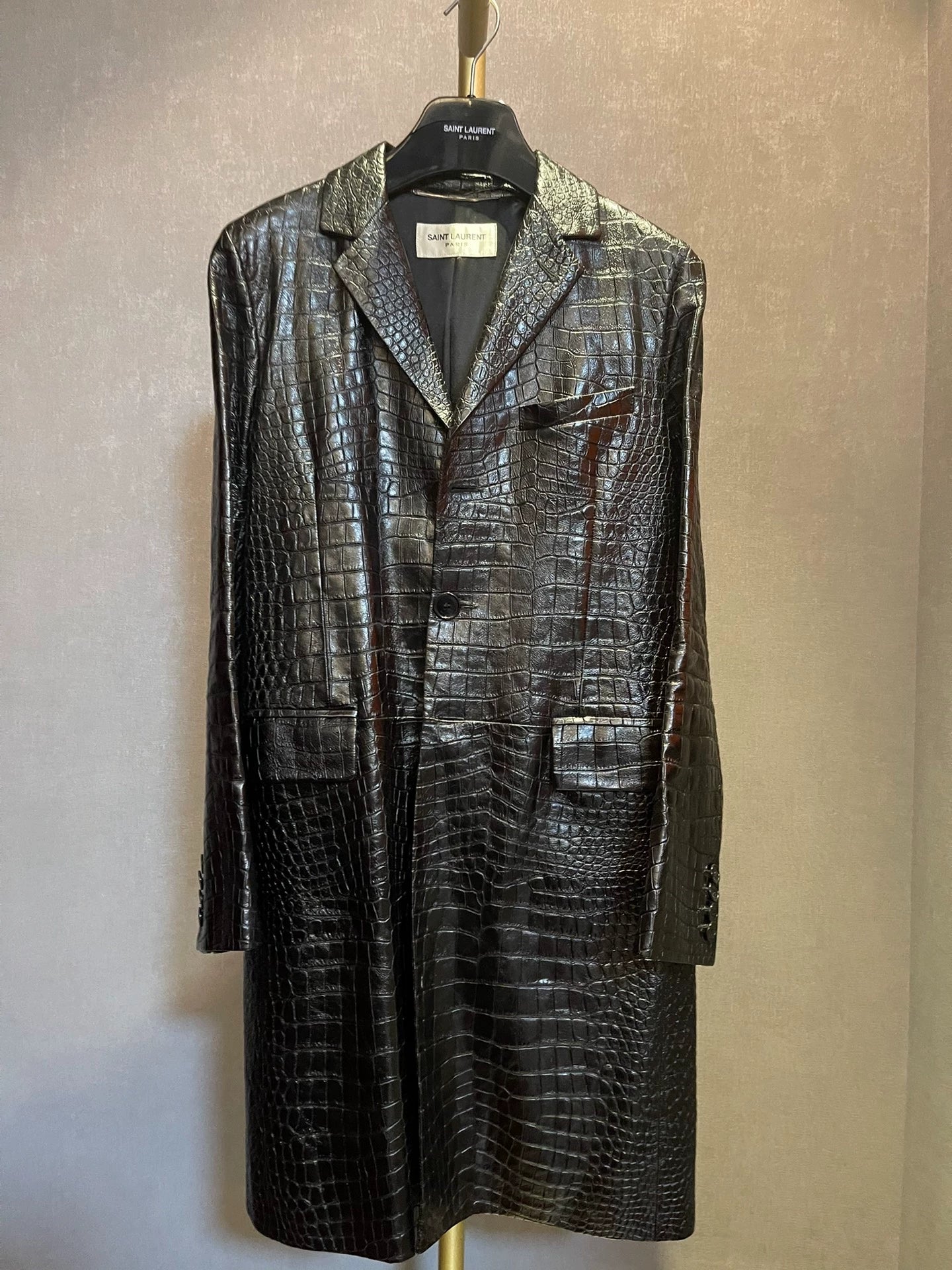 Saint Laurent Paris Crocodile embossed leather coat