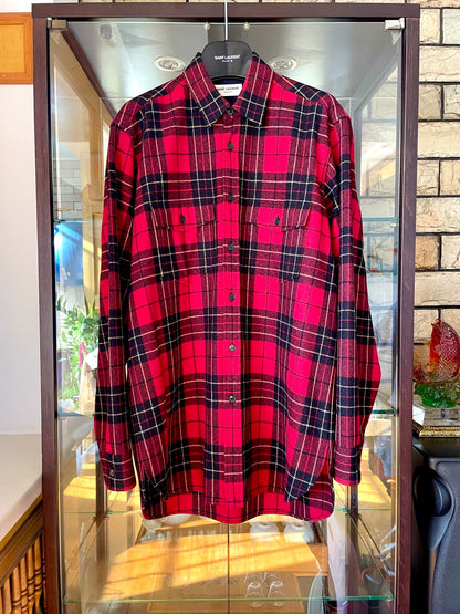 Saint Laurent Paris 13FW Year Black and Red Wool Checkered Shirt