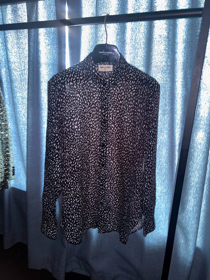 Saint Laurent Paris14ss black and white snowflake leopard print shirt