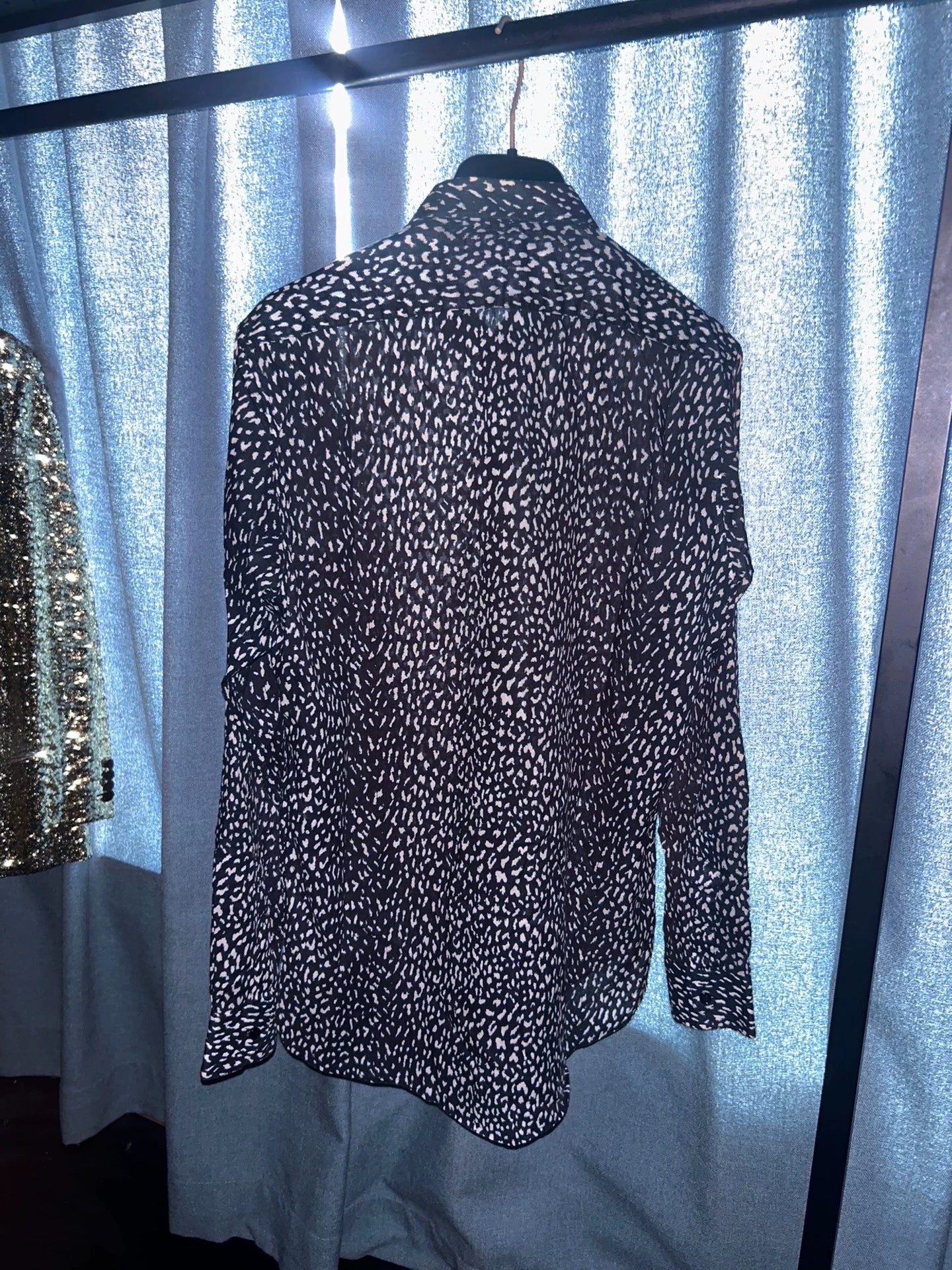 Saint Laurent Paris14ss black and white snowflake leopard print shirt