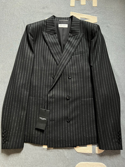 Saint Laurent Paris 19 runway silver double breasted suit jacket