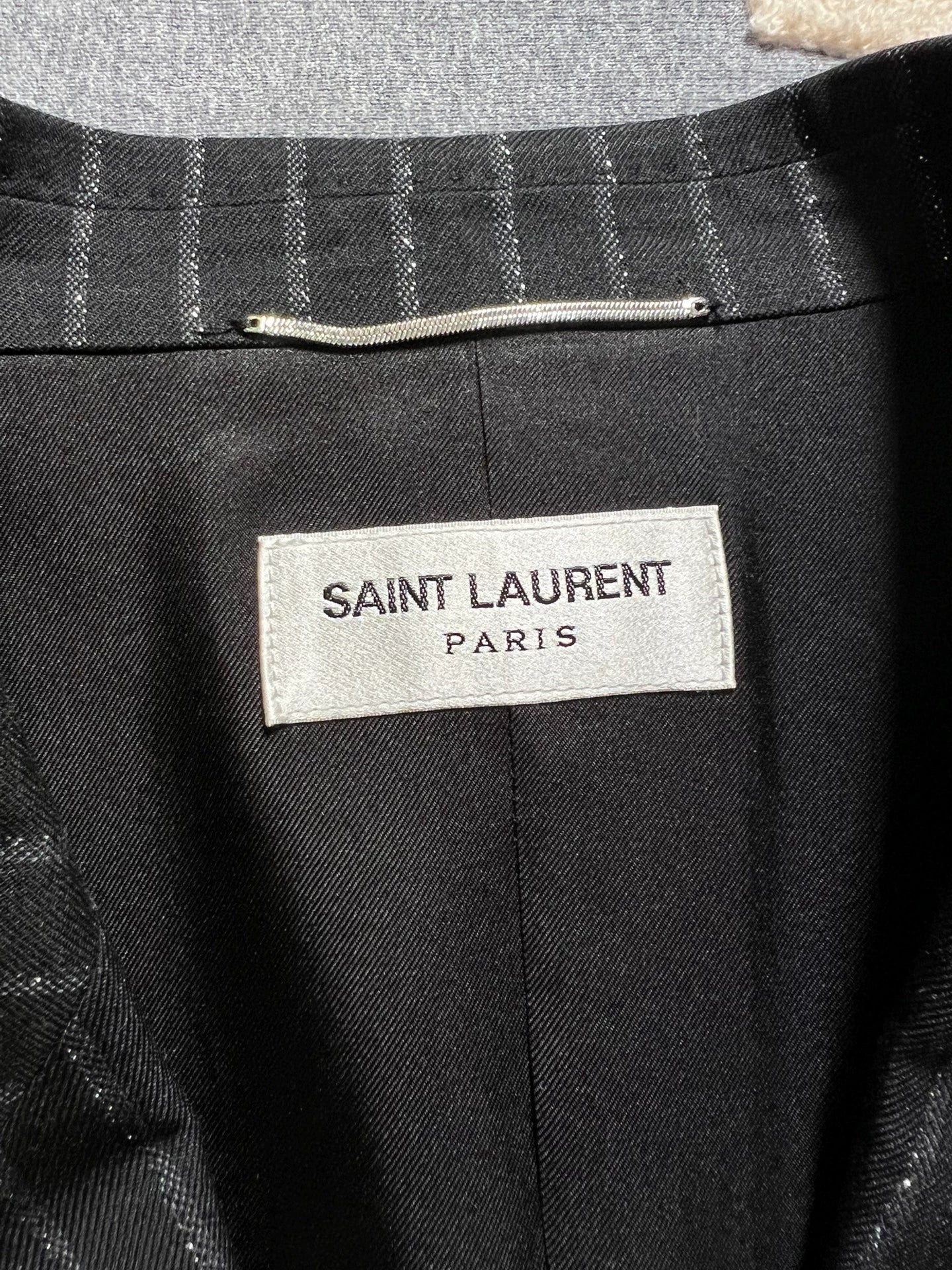 Saint Laurent Paris 19 runway silver double breasted suit jacket