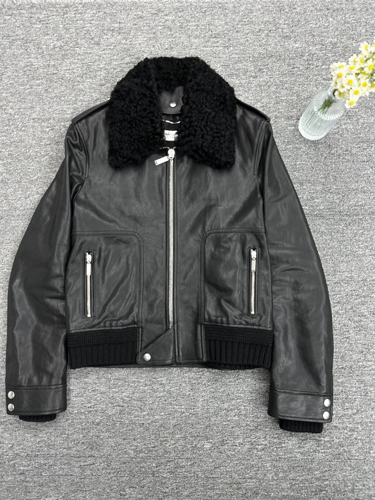 Saint Laurent ParisFur integrated pilot jacket