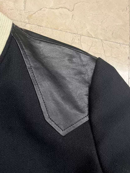 Saint Laurent Paris 20ss spliced black wool baseball jacket