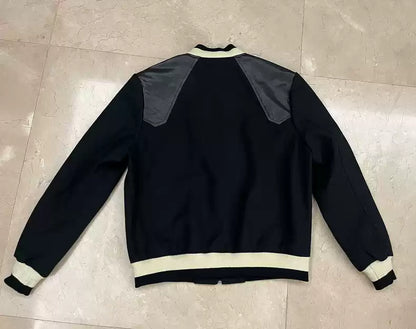 Saint Laurent Paris 20ss spliced black wool baseball jacket