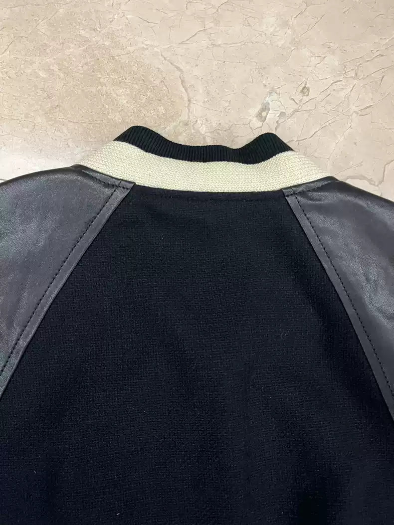 Saint Laurent Paris 20ss spliced black wool baseball jacket