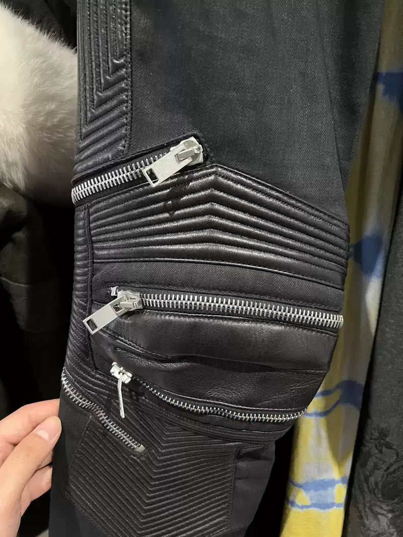 Saint Laurent Paris Spliced leather zipper motorcycle pants