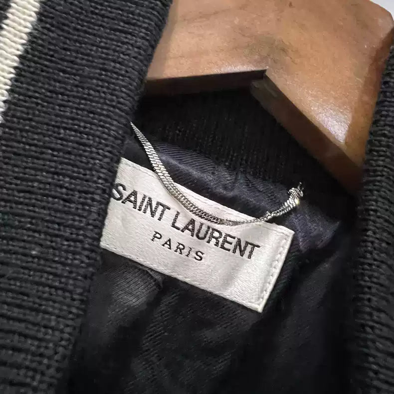 Saint Laurent Paris Black patchwork baseball jersey