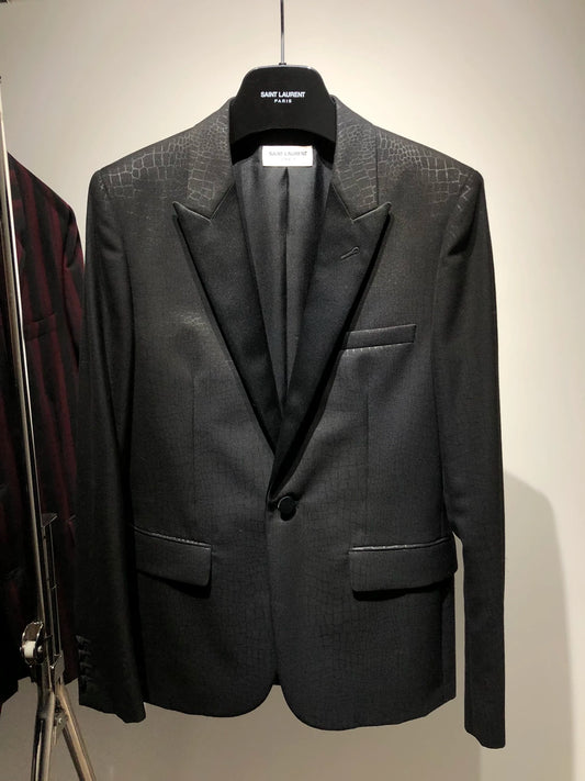 Saint Laurent Paris Black dark stripe smoking suit jacket