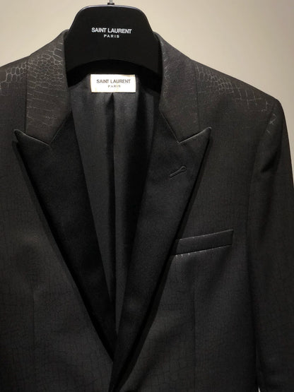 Saint Laurent Paris Black dark stripe smoking suit jacket