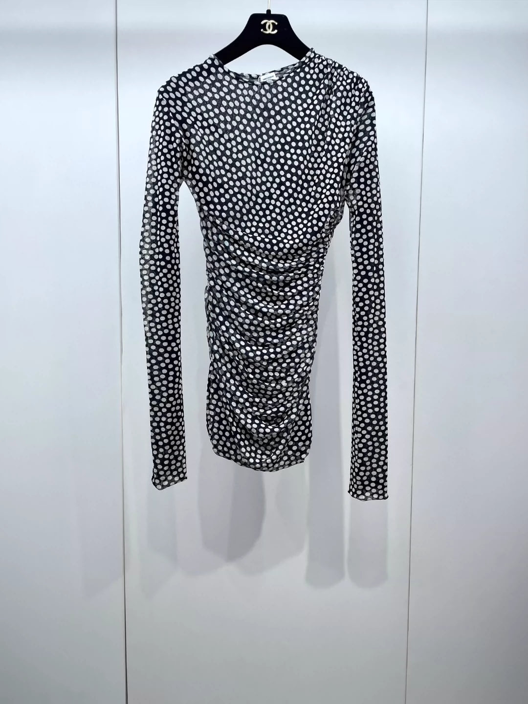 Saint Laurent Paris Black and white spotted mesh dress