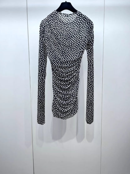 Saint Laurent Paris Black and white spotted mesh dress