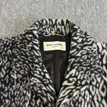 Saint Laurent Paris15fw fashion show snow leopard print coat