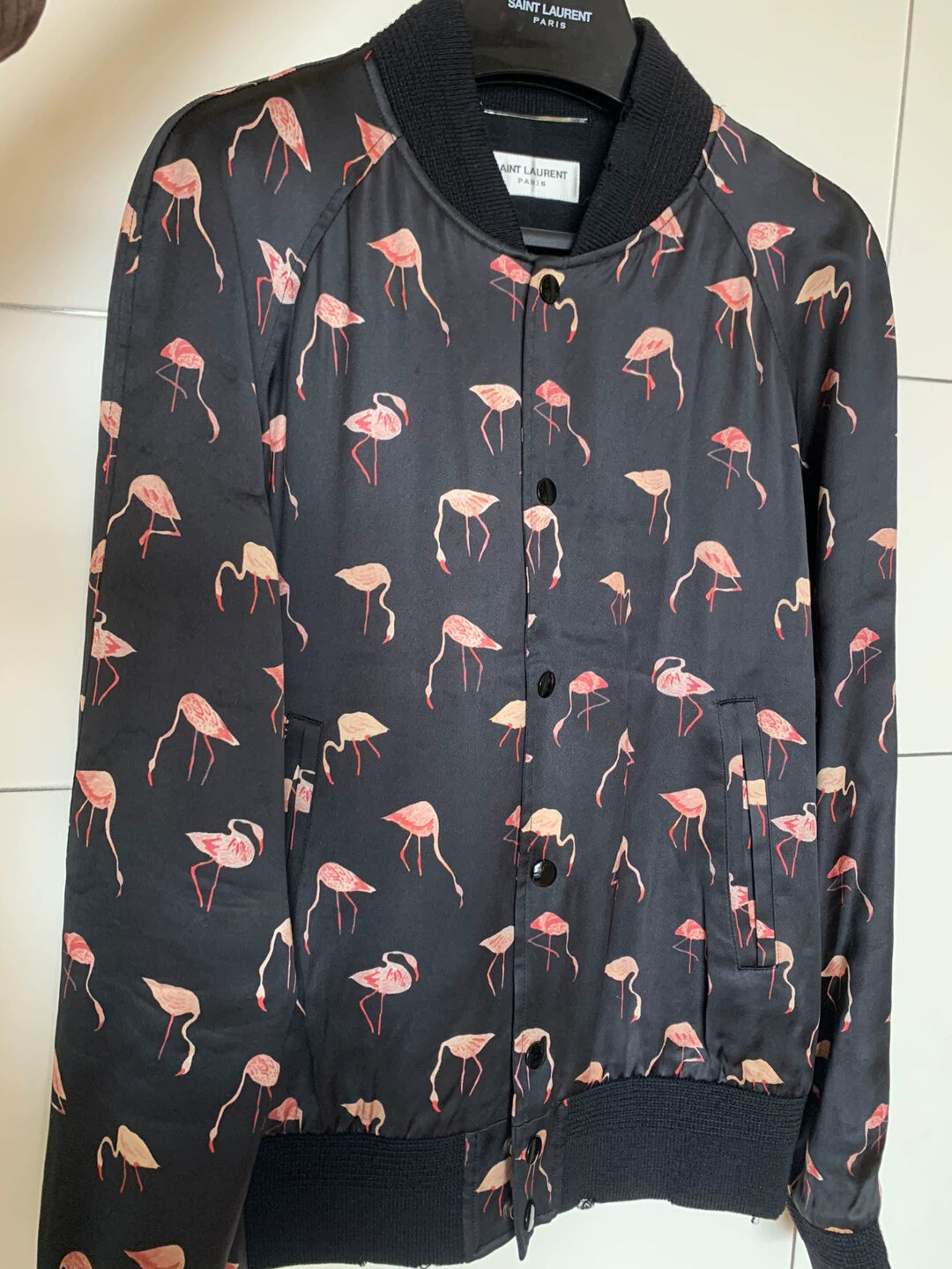 Saint Laurent Paris Flamingo print jacket