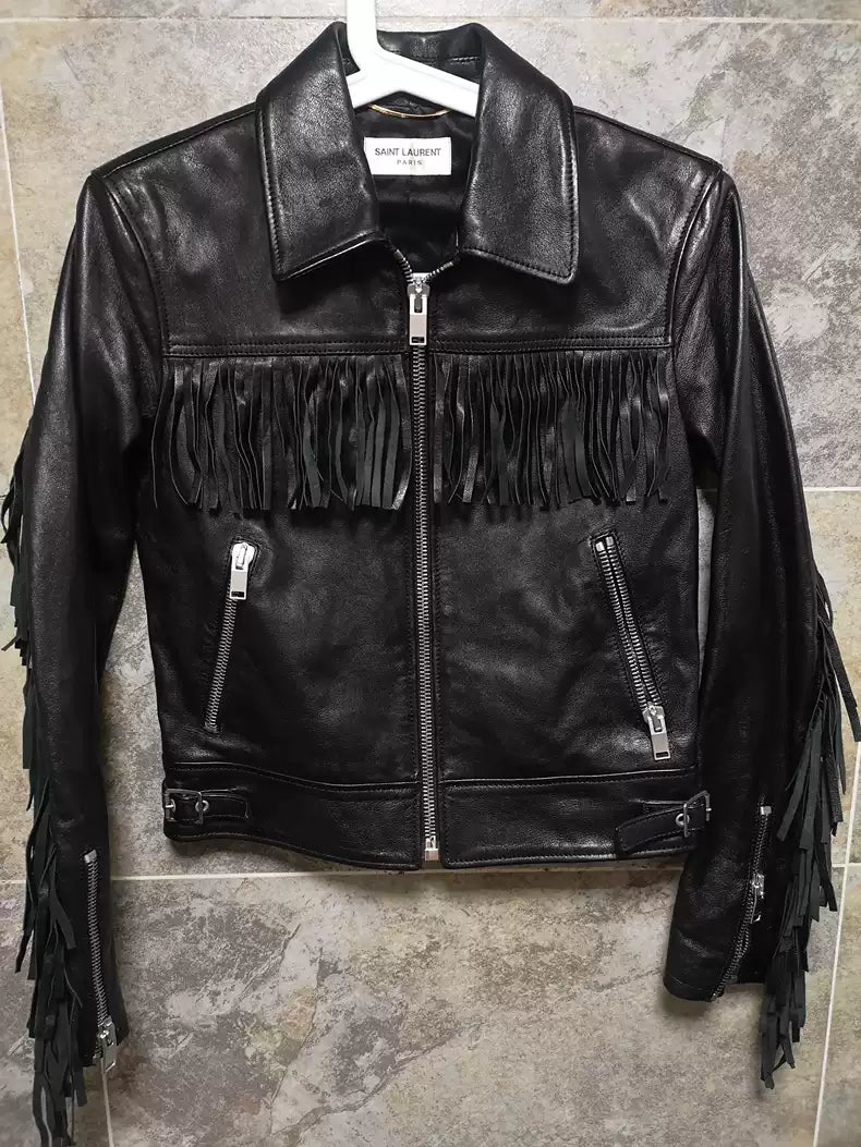 Saint Laurent Paris Fringed leather