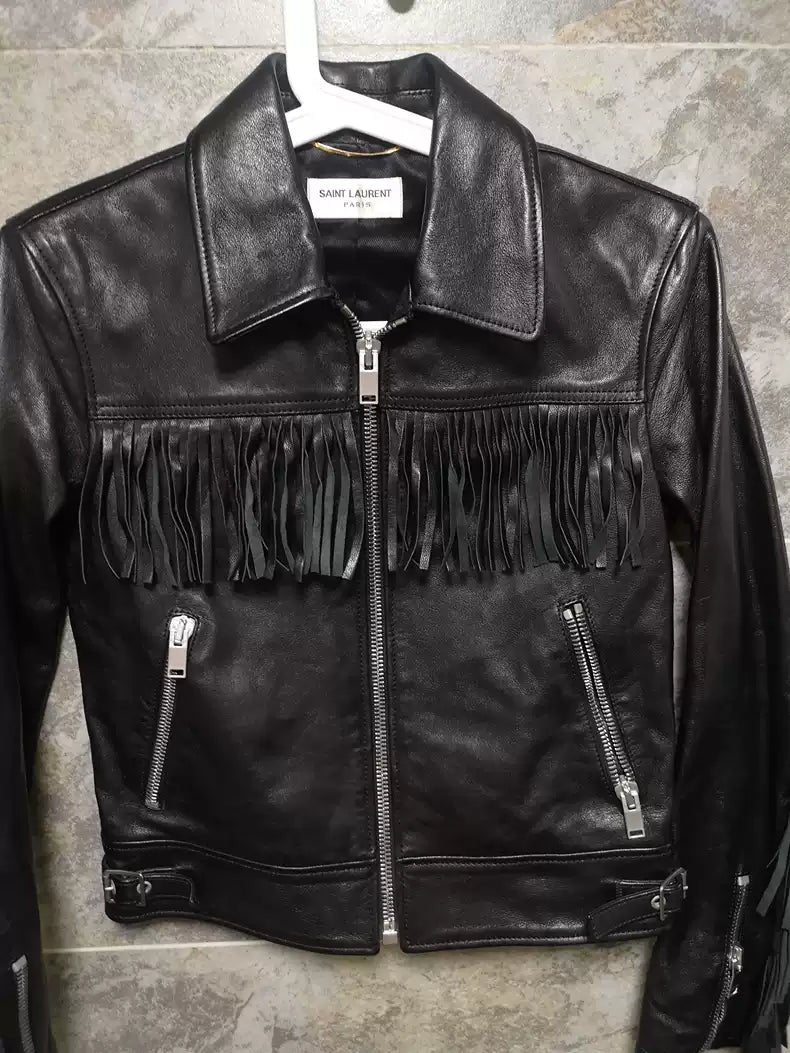 Saint Laurent Paris Fringed leather