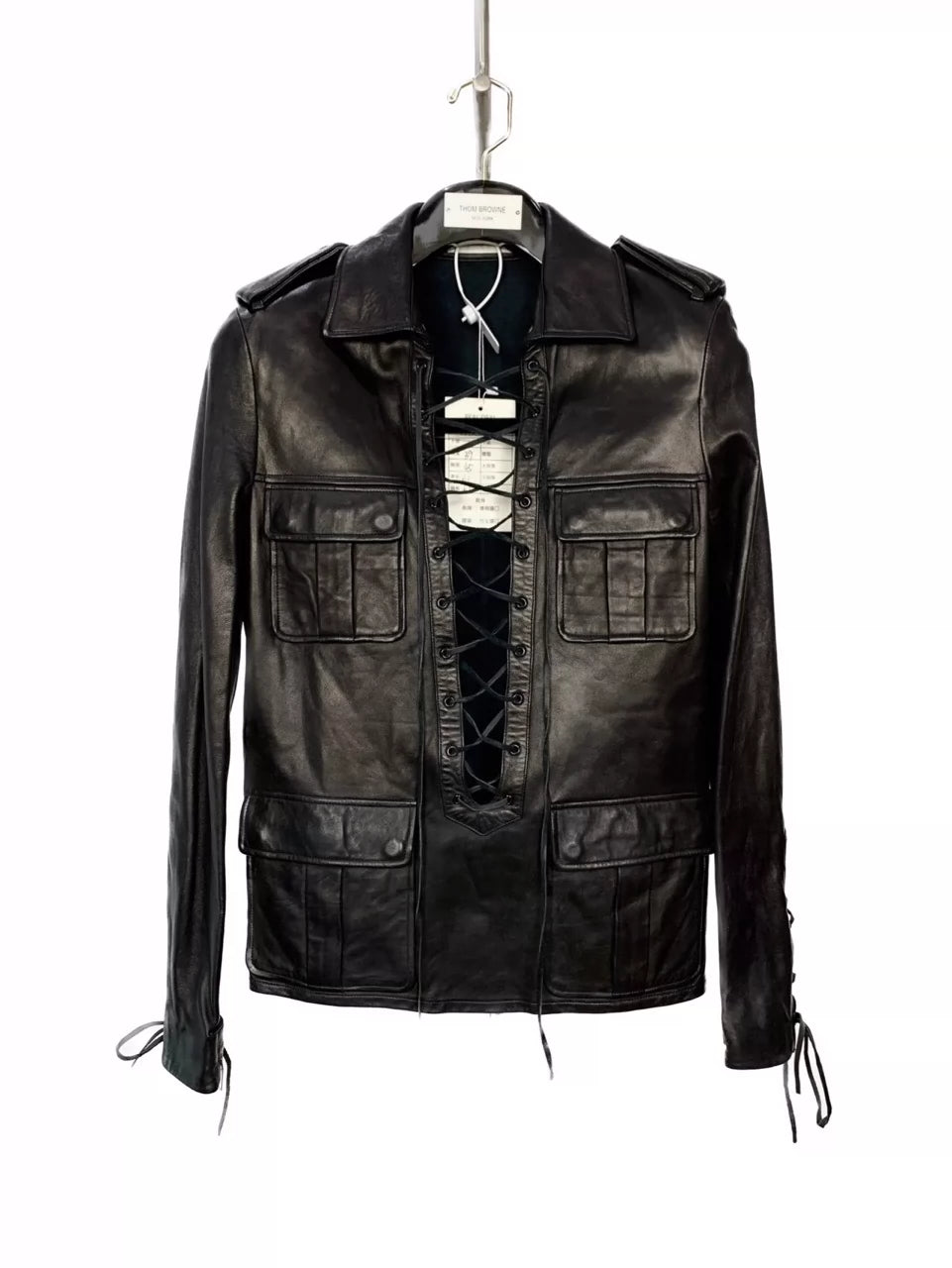 Saint Laurent Paris Lace up lapel leather jacket