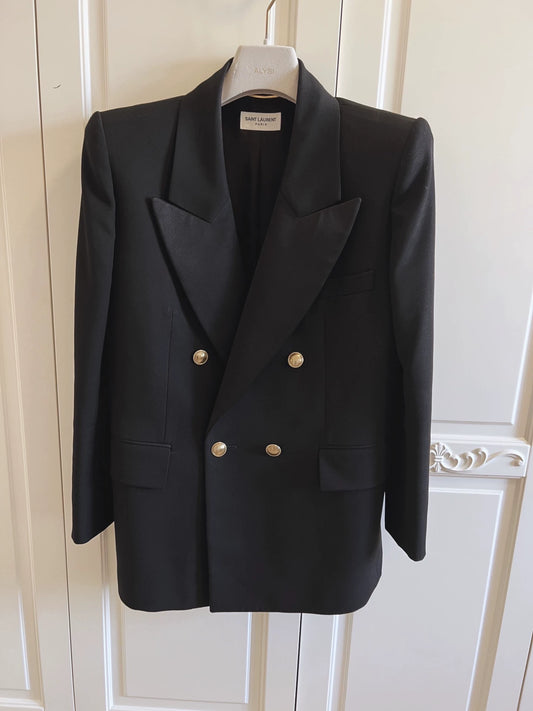 Saint Laurent Paris Black double breasted lapel jacket