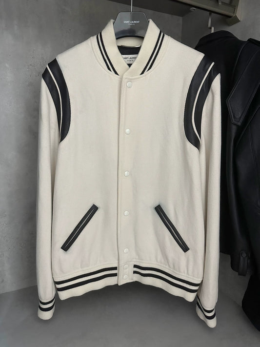 Saint Laurent Paris White Classic Baseball Jacket