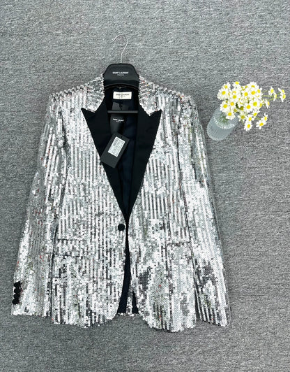 Saint Laurent Paris13FW Year Silver Shining Smoking Jacket