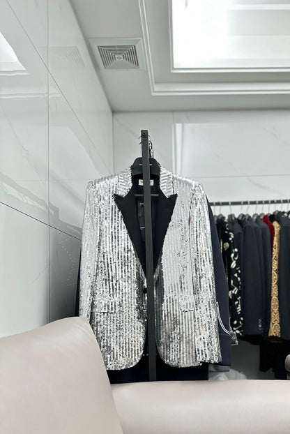 Saint Laurent Paris13FW Year Silver Shining Smoking Jacket