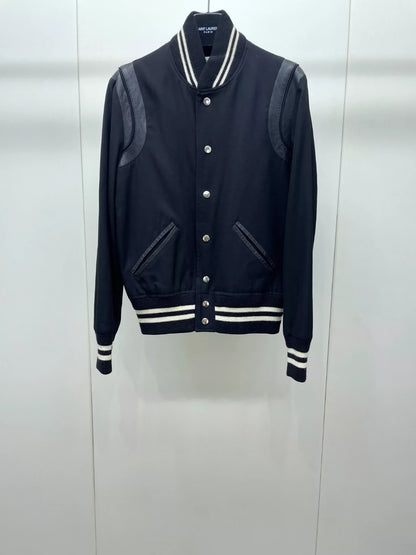 Saint Laurent Paris Black patchwork baseball jacket