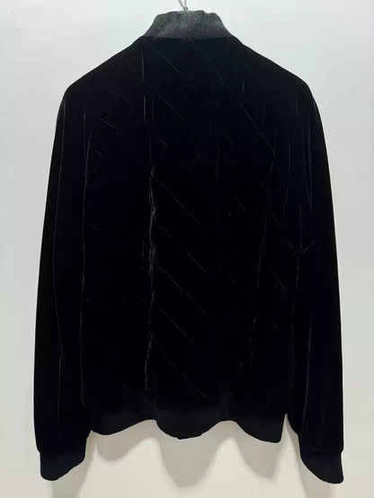 Saint Laurent Paris Black Velvet Diamond Grid Baseball Jacket