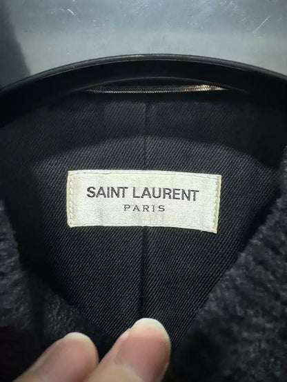 Saint Laurent Paris Black Velvet Diamond Grid Baseball Jacket