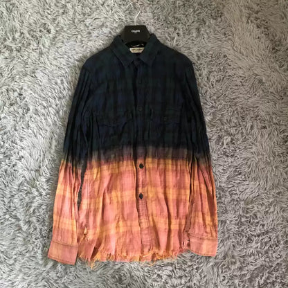 Saint Laurent Paris 16ss red blue rendering gradient destroys hem shirt