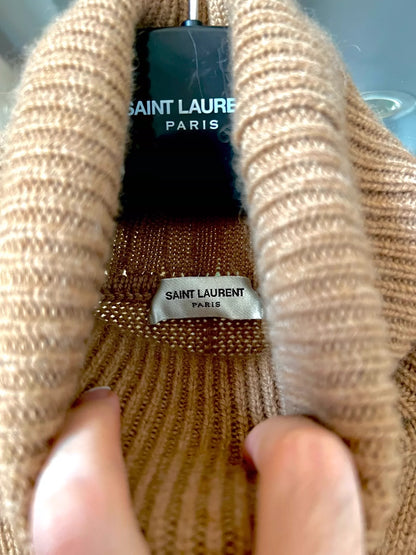 Saint Laurent Paris 20fw brown camel hair high neck sweater