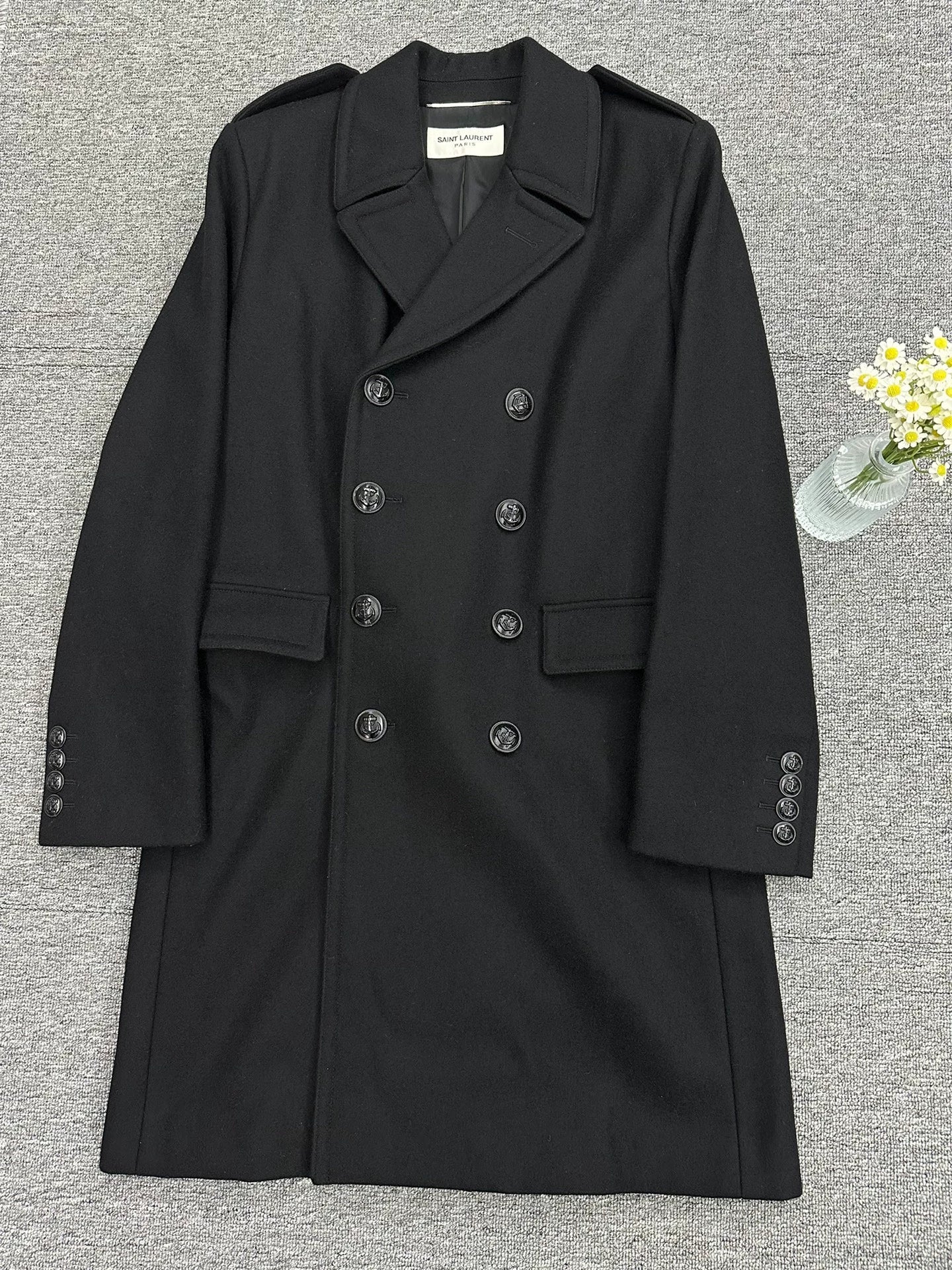 Saint Laurent Paris14fw Navy Anchor Double breasted Coat