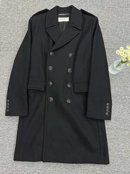 Saint Laurent Paris14fw Navy Anchor Double breasted Coat