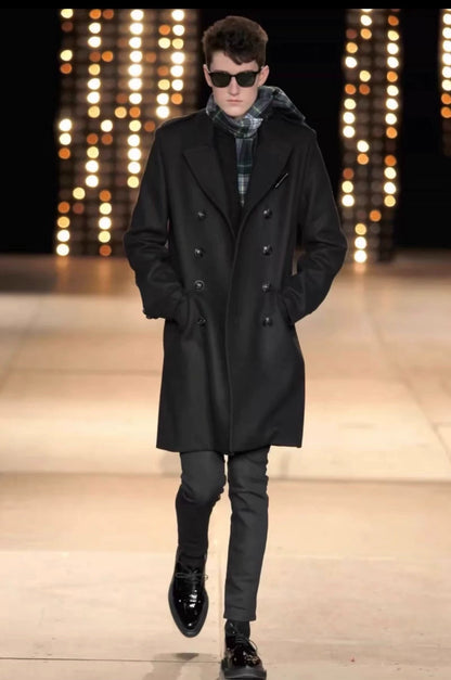 Saint Laurent Paris14fw Navy Anchor Double breasted Coat