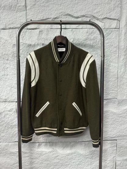 Saint Laurent Paris Olive green baseball jacket