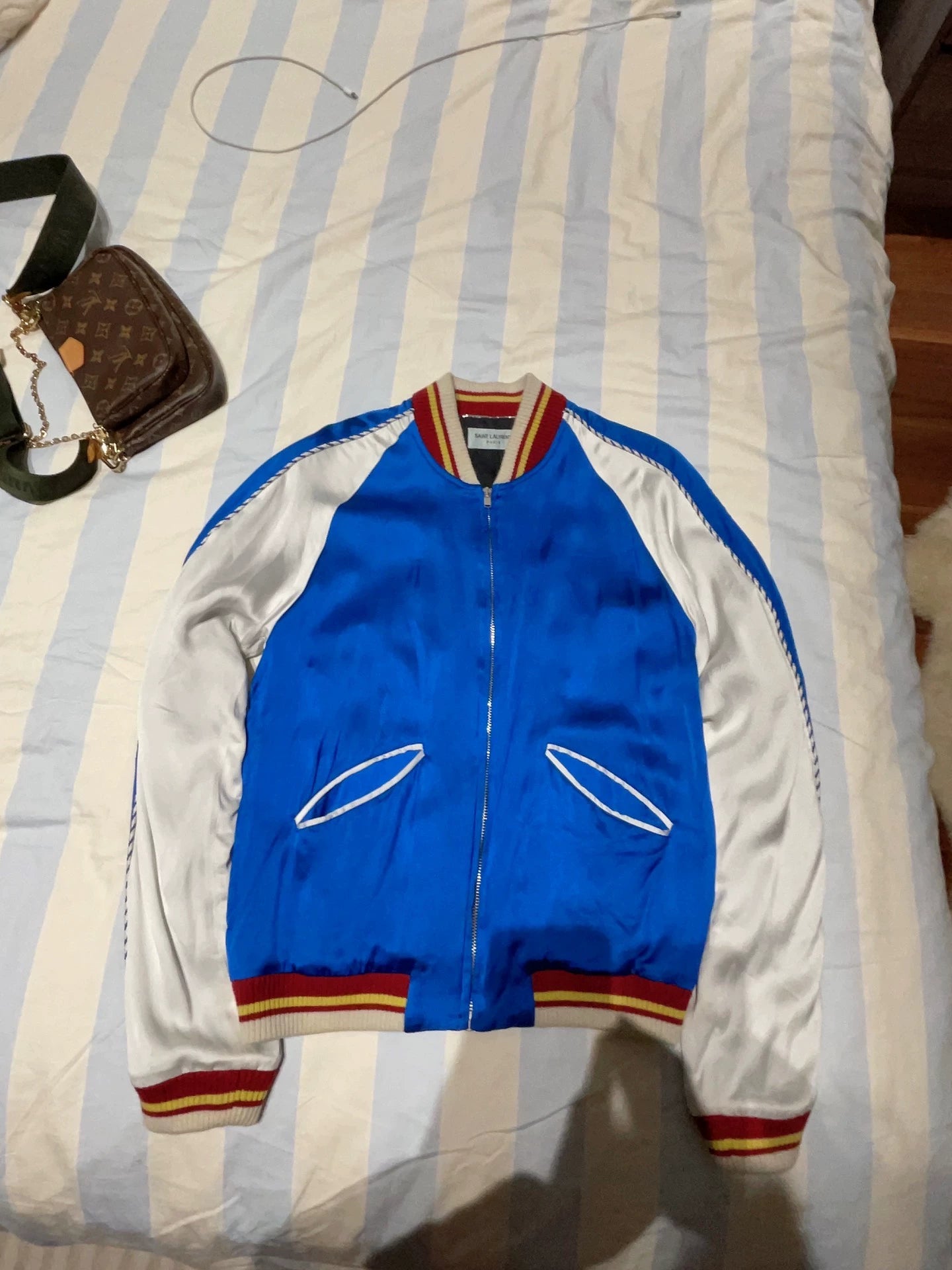 Saint Laurent ParisColor blocked baseball jacket