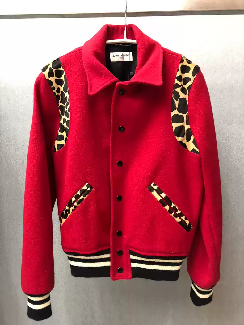 Saint Laurent Paris Red leopard print patchwork jacket