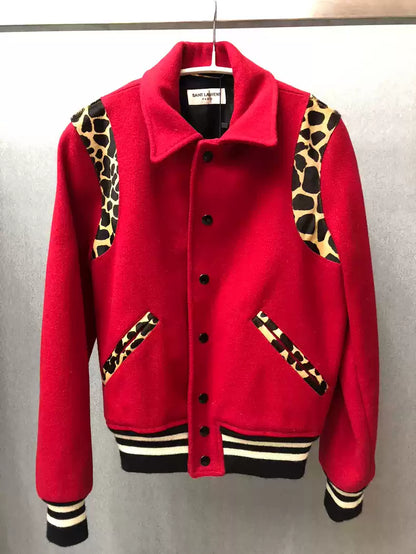 Saint Laurent Paris Red leopard print patchwork jacket