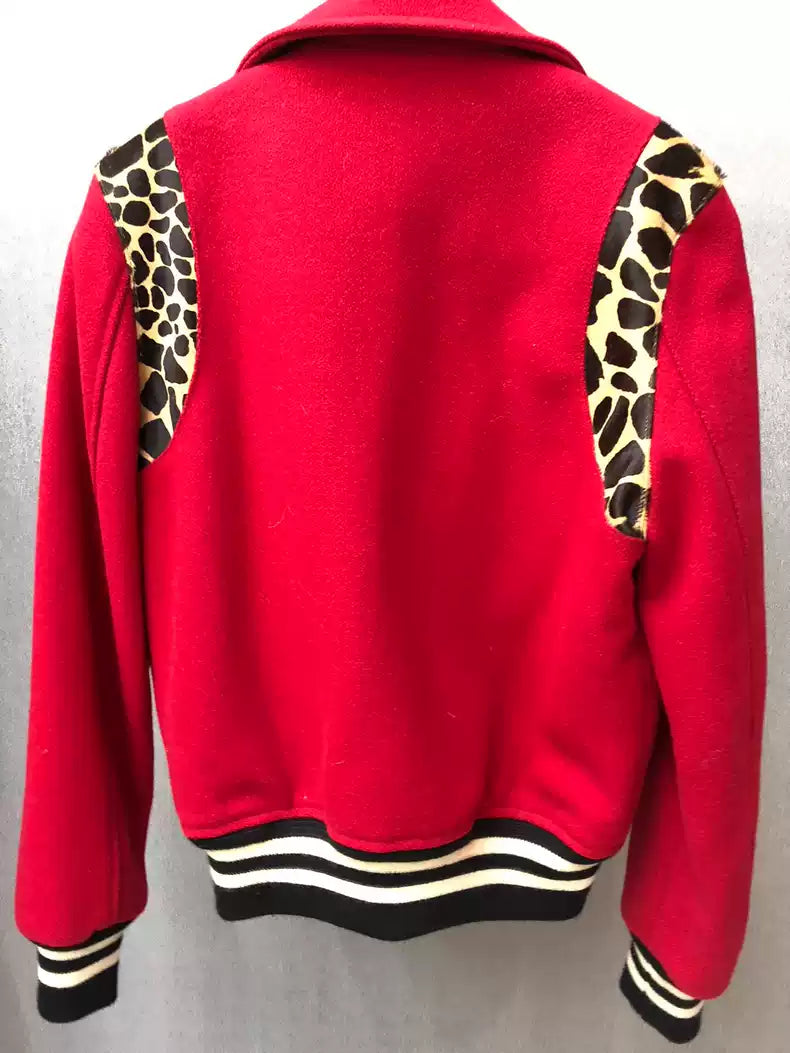 Saint Laurent Paris Red leopard print patchwork jacket