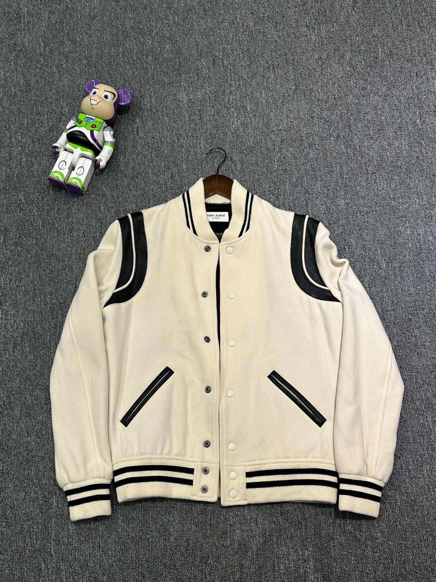 Saint Laurent Paris White patchwork baseball jacket