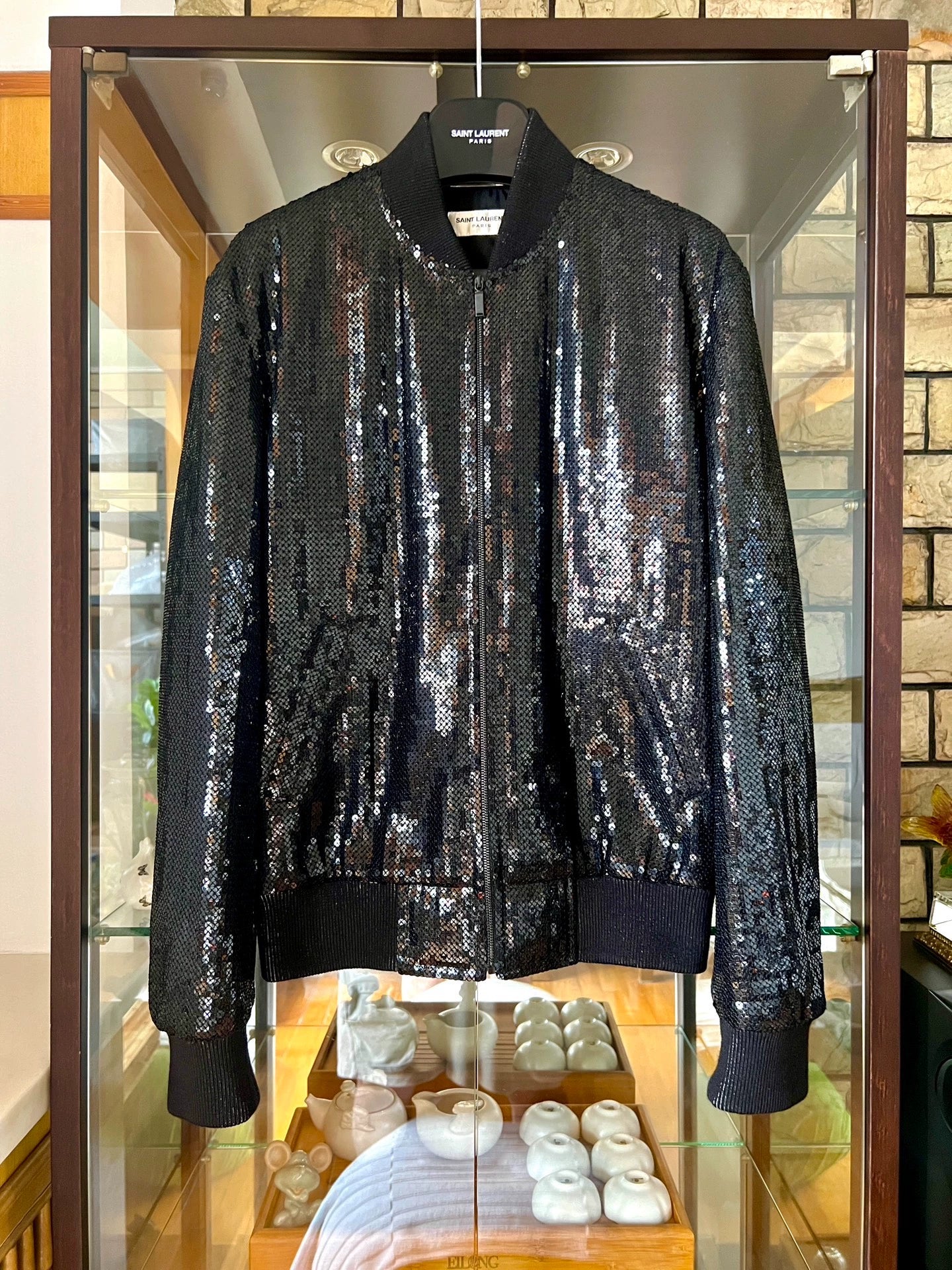 Saint Laurent Paris 17FW Black Scale Baseball Jacket