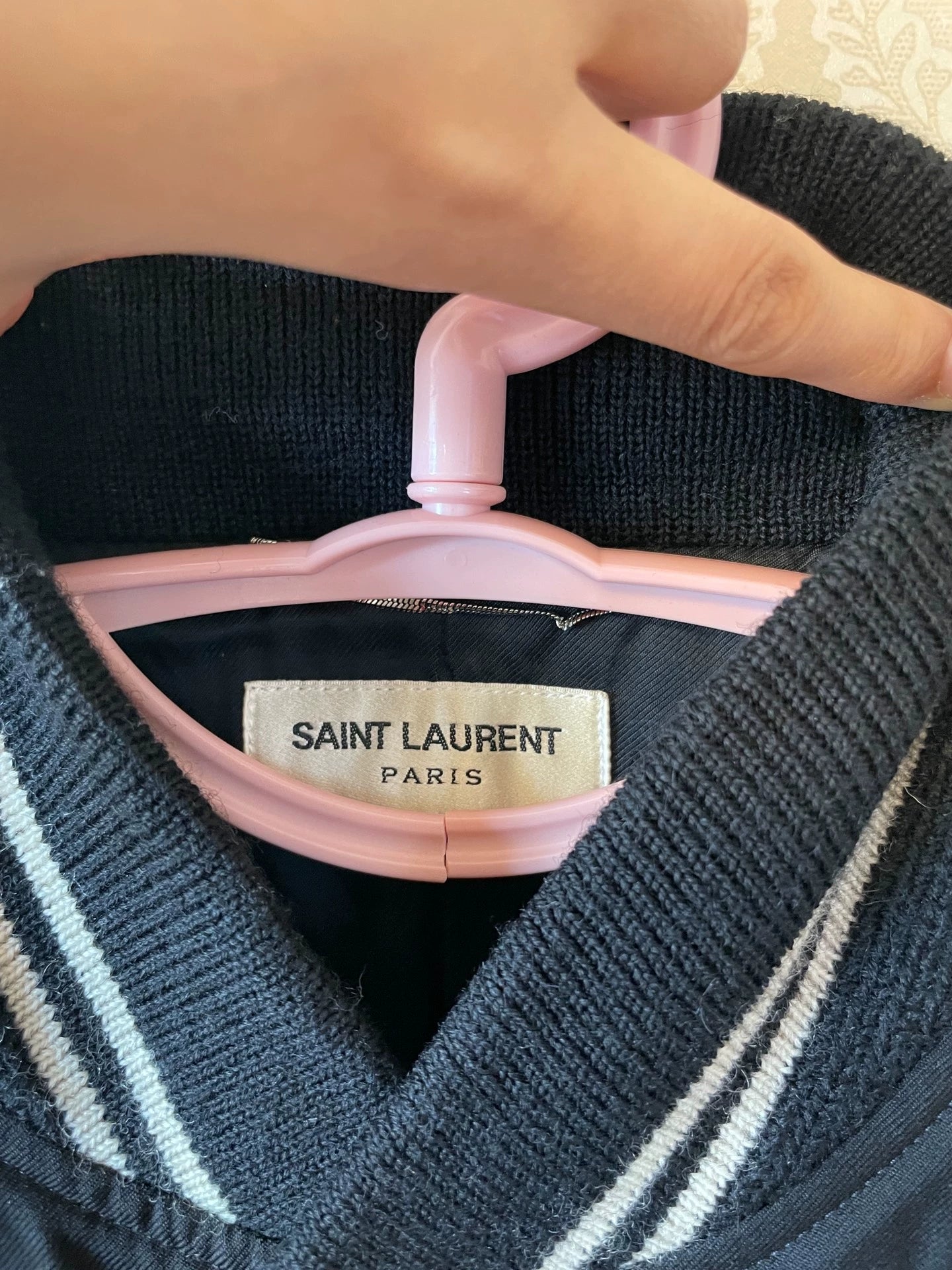 Saint Laurent Paris Striped single breasted baseball jacket