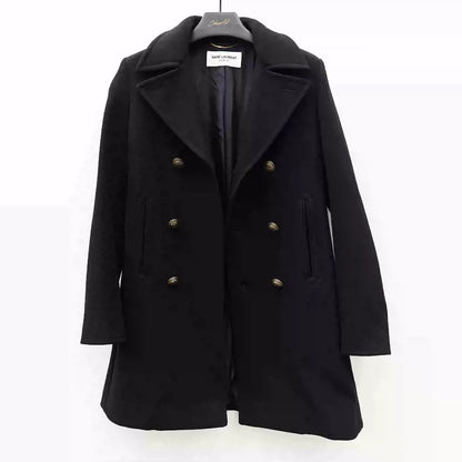 Saint Laurent Paris Navy anchor coat with gold buckle