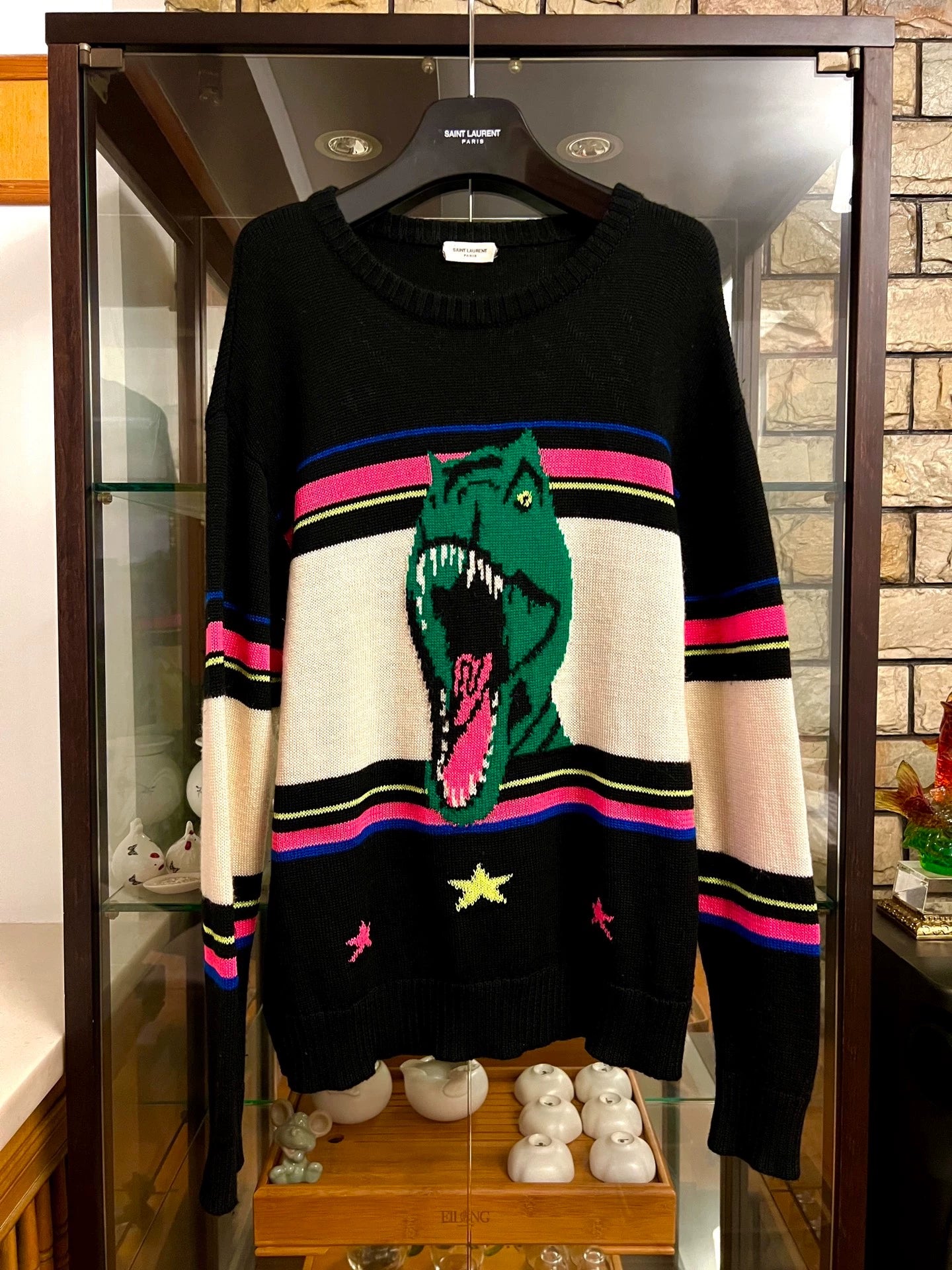 Saint Laurent Paris 16SS Show Pink Dinosaur Sweater