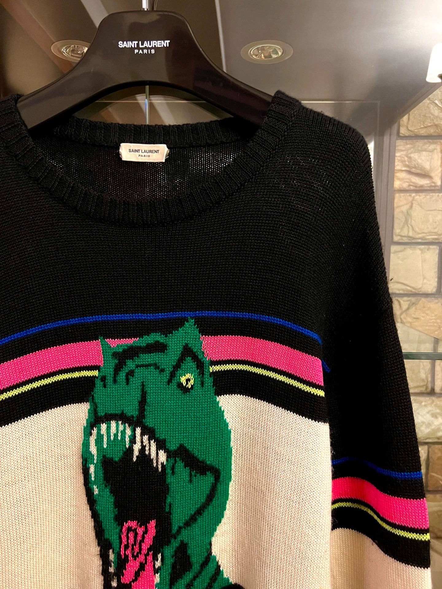 Saint Laurent Paris 16SS Show Pink Dinosaur Sweater