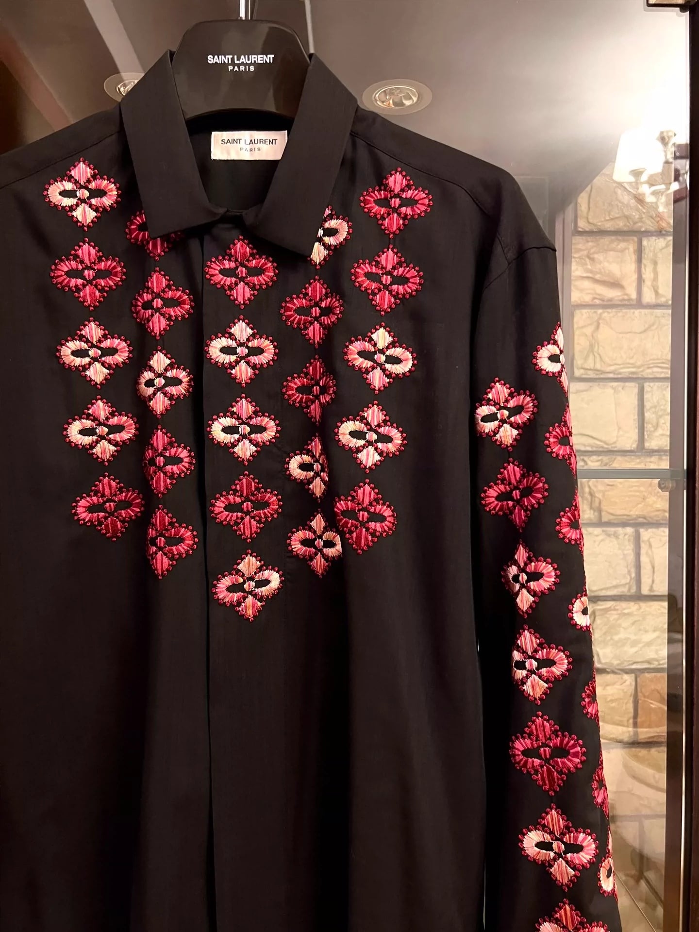 Saint Laurent Paris 18FW wool cherry blossom shirt